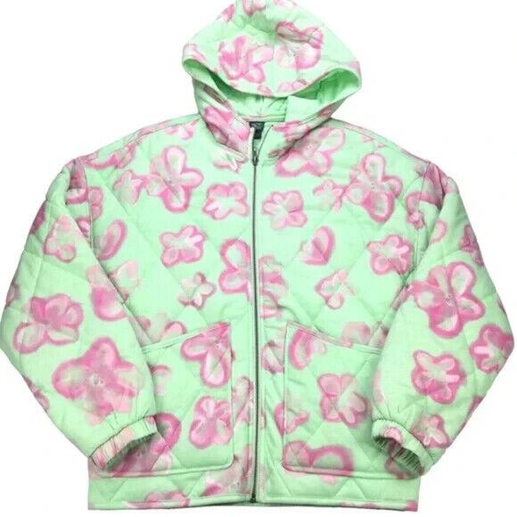 NEW Wild Fable Mint Green Pink Quilted Hooded Jacket Sweatshirt Unisex Large - Picture 1 of 13